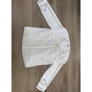 EY Boutique White Rhinestone Crystal Embellished Zip Jacket Size 16W Formal